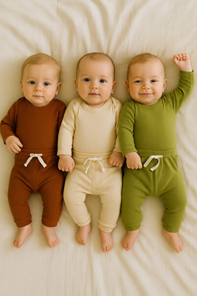 EFU BABY طقم بنطلون أطفال بأكمام طويلة من القطن 100% مكون من 3 قطع