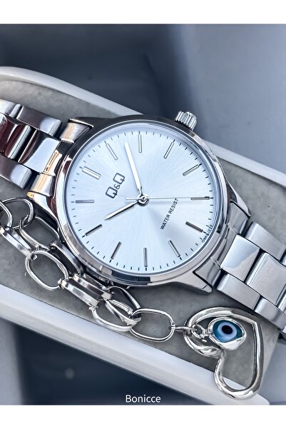 Q&Q Brand Silver Color Dial ,Steel Band, Certified, Retro Women Wristwatch+Bracelet