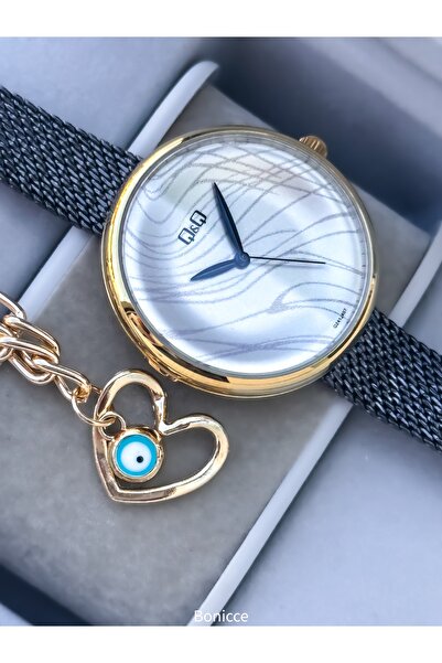 Q&Q Yellow Color, 24 months Warranty, Waterproof, Steel Strap Lover Wristwatches + Bracelet