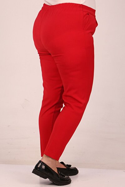 Eslina F-49004 Plus Size Aspen Pants with Elastic Waist and Pleated Detail - Red