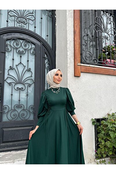 ENKA BUTİK Bel iki yanı boydan bağcıklı tesettür elbise
