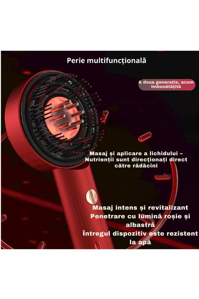MACASORE Perie Masaj XYT-0806, USB-C, Rezistentă la Apă, Lumini Roșii/Albastre, Îngrijire Păr