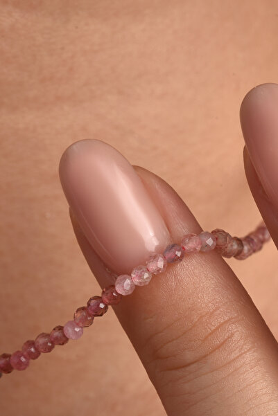 Nox Jewelry 925 Ayar Gümüş Altın Kaplama Pembe Turmalin Doğal Taşlı Kolye - N...