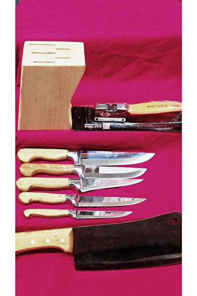 Sürmene Bıçakçı Hacı Ahmet Kütüklü Bıçak Seti 5 Bıçak Satır ve Bileme Aleti