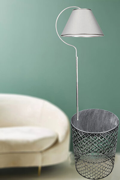 VENON Aydınlatma Tek Ayak Lambader Silver Sehpalı Elips Gümüş Patine (SİLVER ÇEMBER) A.gri Şapka