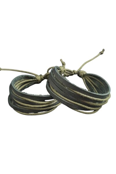 BSN Store 2 Pcs Leather Bracelet Multilayer Handmade Real Leather Bracelet