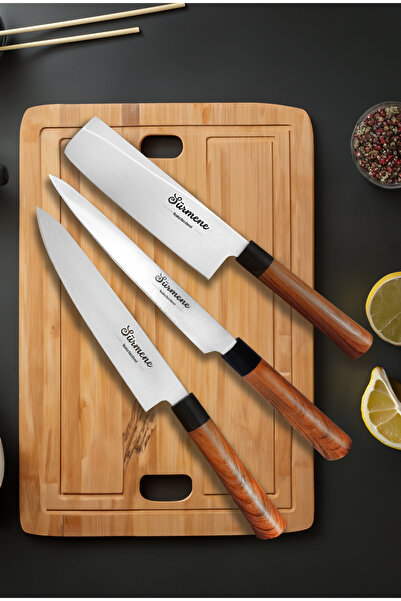 Sürmene Bıçakçı Hacı Ahmet Doğu Esintileri Sushi, Nakiri, Santoku Üçlü Şef Bıçakları Seti