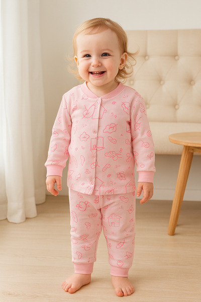 mini mia طقم بيجامة أطفال من القطن الناعم والمريح للاستخدام السريع