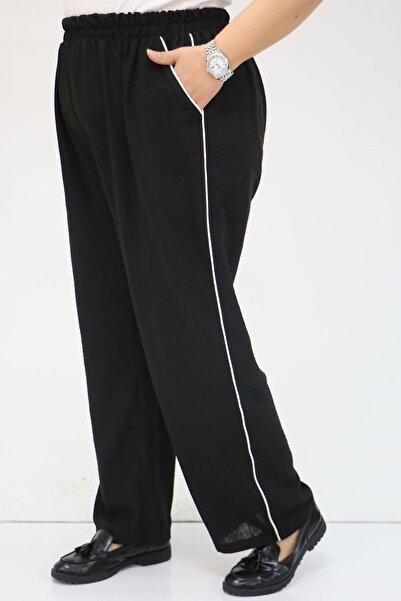 Eslina F-59001 Plus Size Pleated Linen Trousers - Black