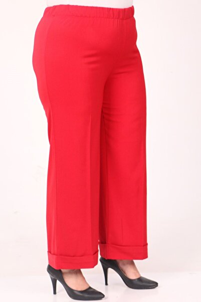 Eslina F-39022 Plus Size Elastic Waist Double Leg Trousers - Red