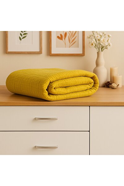 Tasarım HB&Victory Müslin %100 Pamuk 4 Katlı Tek Kişilik Hardal Sarısı Renk Yatak Örtüsü 160x230 Cm