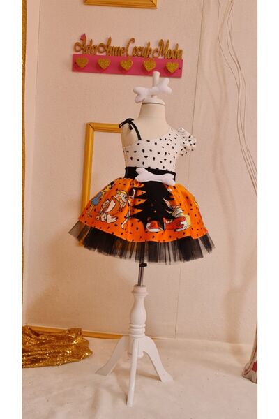 NA ADDESIGN Kız Çocuk Çakmaktaş Moloztaş Desenli Tüllü Elbise