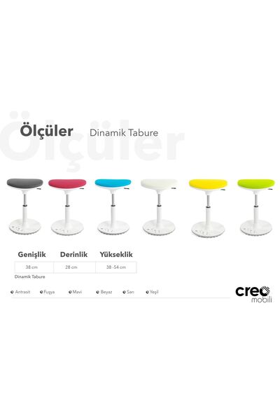 Creo Mobili Modern Home Ofis Taburesi, Dinamik Taban - 39–55 cm Yükseklik, Taş. kap. 100kg, Antrasit - Creo