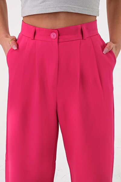 Hazel Kadın Fuşya Yüksek Bel Palazzo Pantolonu