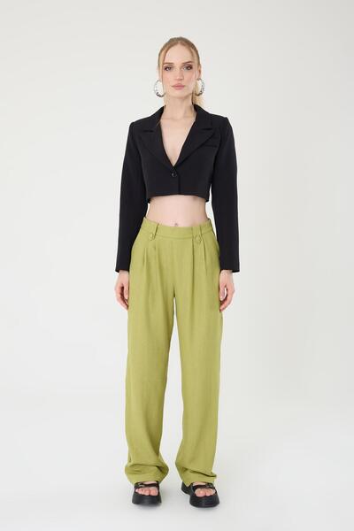 Hazel Γυναικείο Παντελόνι Palazzo με κουμπιά πράσινου λαδιού
