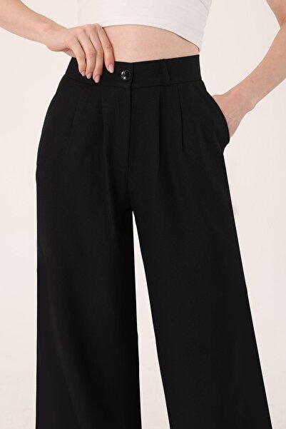 Hazel Dámské černé plátěné kalhoty Palazzo s vysokým pasem