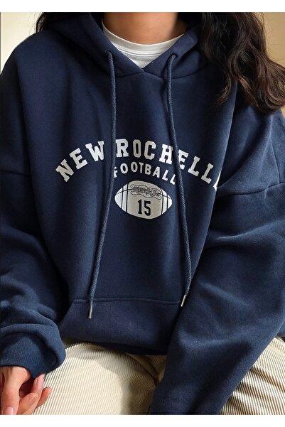 BYMEER Sötétkék New Rochelle nyomott kapucnis oversize pulóver