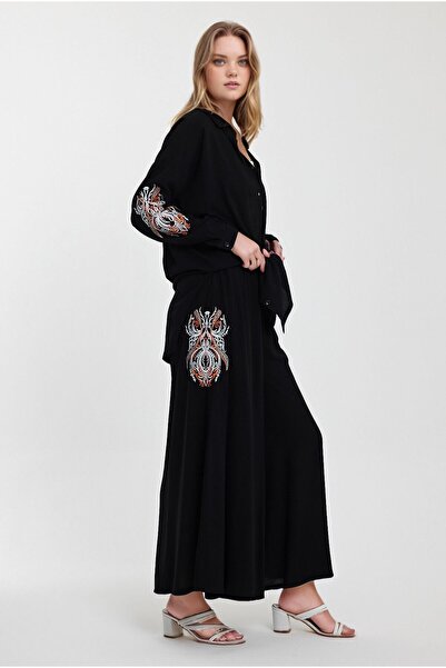 bacc Plus Size Black Embroidery Shirt and Pants Set - Comfortable Fit Bcvl-24930