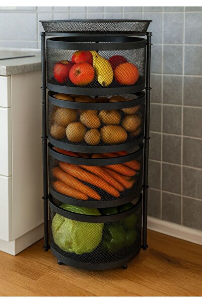 VENON Organizer 4 Katlı Siyah (SEBZELİK,MEYVELİK METAL,SEPET,DÜZENLEYİCİ) Patates Soğan Kovası Buse