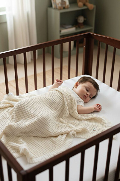 e&f Store Natural Cotton Baby Blanket - Waffle Fabric - Ecru
