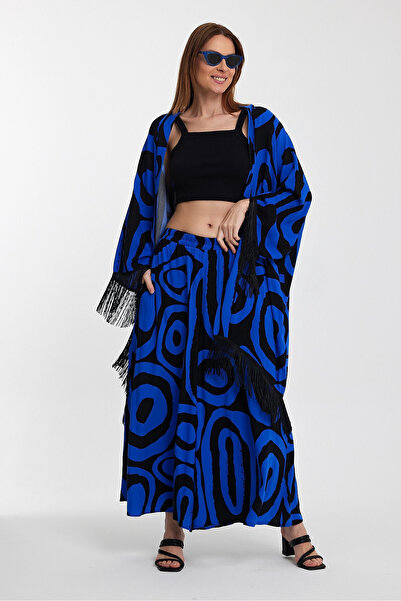 bacc Maxi Boy Saks Tassel Detailed Kimono and Loose Cut Trousers Woven Viscon Bottom Top Set Bcvl-251018