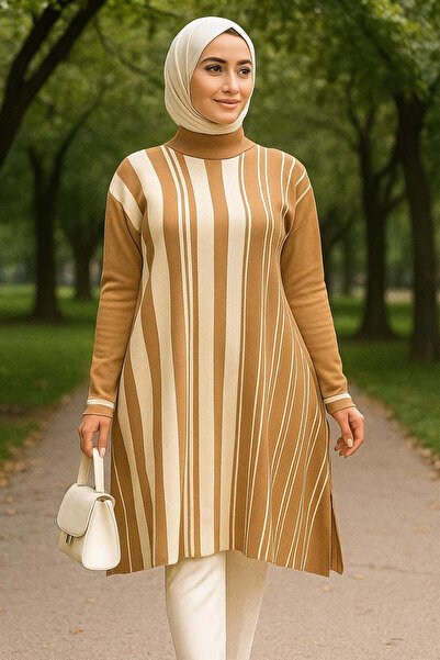 DAMGA Collection Women's Striped Pattern Knitwear Poncho