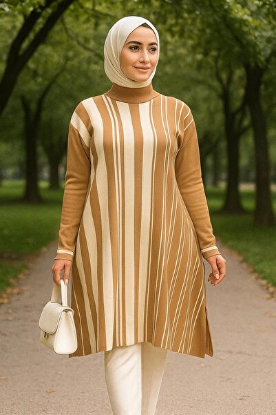 DAMGA Collection Women's Striped Pattern Knitwear Poncho