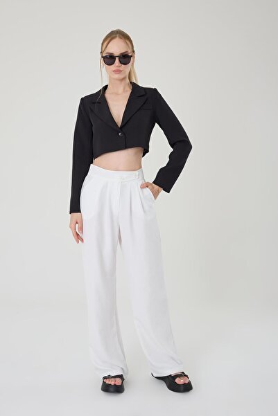 Hazel Women's White Linen Blend Korean Style Palazzo Pants