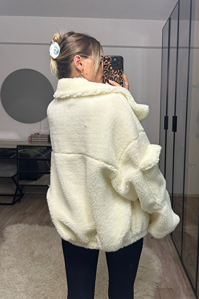 NET OF NOT Kolu Cepli Oversize Balon Kol Peluş Kadın Ceket