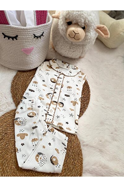 Zem Baby Kahve Rengi Bebek Pijama Takımı Ay-Yıldız Desenli %100 Pamuk Yumuşak (0-3/0-6 Ay)