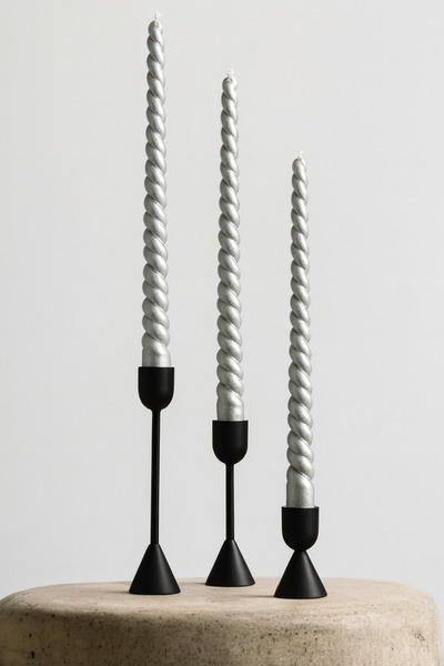 homeartplus Gümüş 25 cm İtalyan spiral Şamdan mum 3 adet