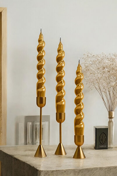 homeartplus Metalik Gold renk İtalyan burgu Şamdan mum 3 adet