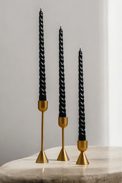 homeartplus kaplama Siyah 25 cm İtalyan spiral Şamdan mum 3 adet