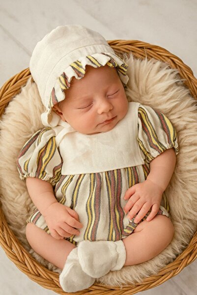 Hobidik طقم رومبير للأطفال الرضع من الكتان العضوي بنمط مخطط