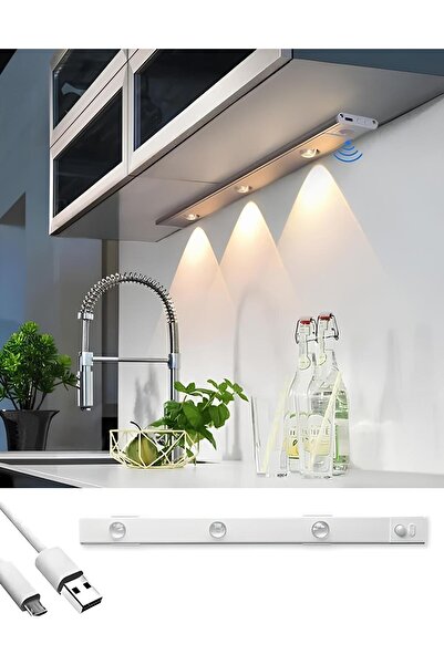 10EN 40cm Hareket Sensörlü Siyah Kasa Led Cabinet Aydınlatma, USB ile Şarj Edilebilir, Taşınabilir,