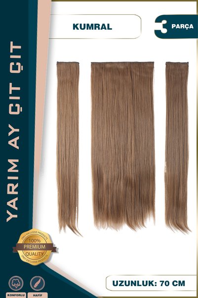 KONAK PERUK Fiber Sentetik Düz Yarım Ay + 2 Yan Çıt Çıt - Kumral