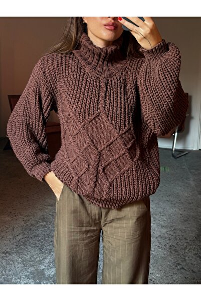 Gallogi Pulover maro cu mânecă lungă cu gât