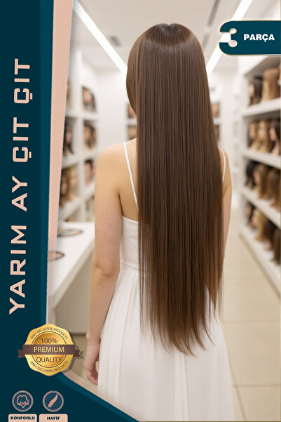 KONAK PERUK Συνθετικές ίνες - ίσιο μισό φεγγάρι και 2 πλαϊνά κουμπώματα - καστανόξανθο