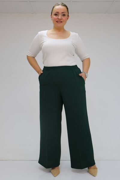 Eslina 59014 Plus Size Elastic Waist Wide Leg Pants - Emerald