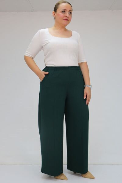 Eslina 59014 Plus Size Elastic Waist Wide Leg Pants - Emerald