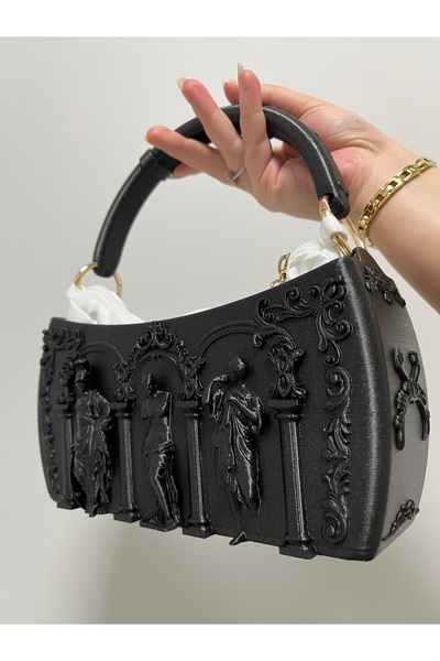 AURA Siyah Simli Vintage Tasarım Çanta