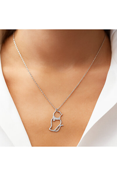 Ariş Pırlanta Kedi Gümüş Kolye