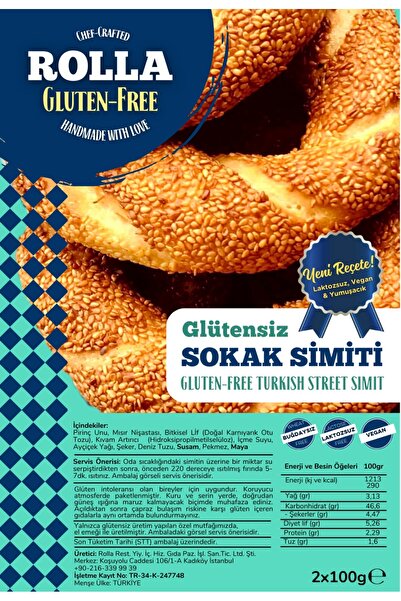 Rolla Gluten Free Rolla Gluten-Free Glütensiz SOKAK SİMİT (Laktozsuz, Vegan ) (2 ADET X 100GR)