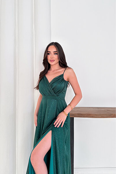 Neşeli Butik Women Adjustable Strap Slit Tulle Evening Dress Rys9276