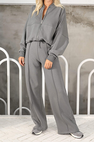 Neşeli Butik kadın penye 3 iplik şardonlu kumaş GTS022 - Antrasit