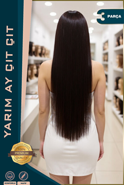 KONAK PERUK Fibră sintetică maro închis, jumătate de lună dreptă + 2 agrafe l...