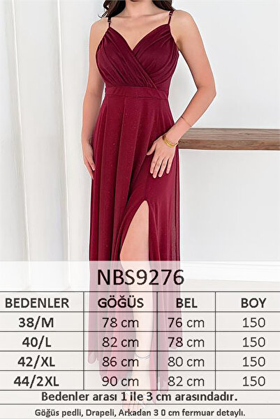 Neşeli Butik Women Adjustable Strap Slit Tulle Evening Dress Rys9276