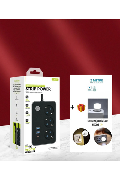 Fulltech Ftr-02 2,1a 3usb Siyah Anahtarlı Akım Korumalı 3 Lü Grup Priz 2 Mt E...