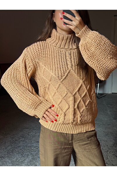 Gallogi Pulover din tricot Camel cu mânecă lungă