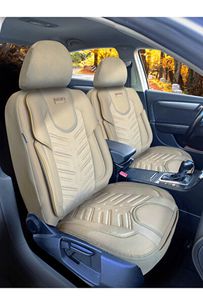 KONFORUM غطاء مقعد السيارة الفاخر من سلسلة Luxuryy مجموعة أمامية وخلفية ذات قالب عالمي باللون البيج